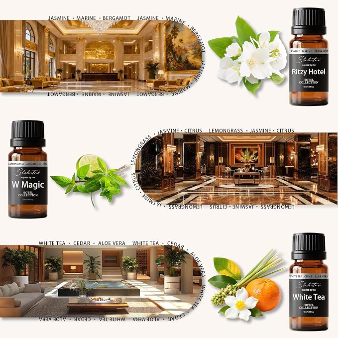 Hotel Diffuser Oil Gift Set–Luxury Hotel Inspired Fragrance Oils for Diffusers, Premium Aromatherapy Home Fragrance, Long Lasting Scent for Bedroom, Spa & Office (2.0 Fl Oz (6 x 0.34 Fl Oz))