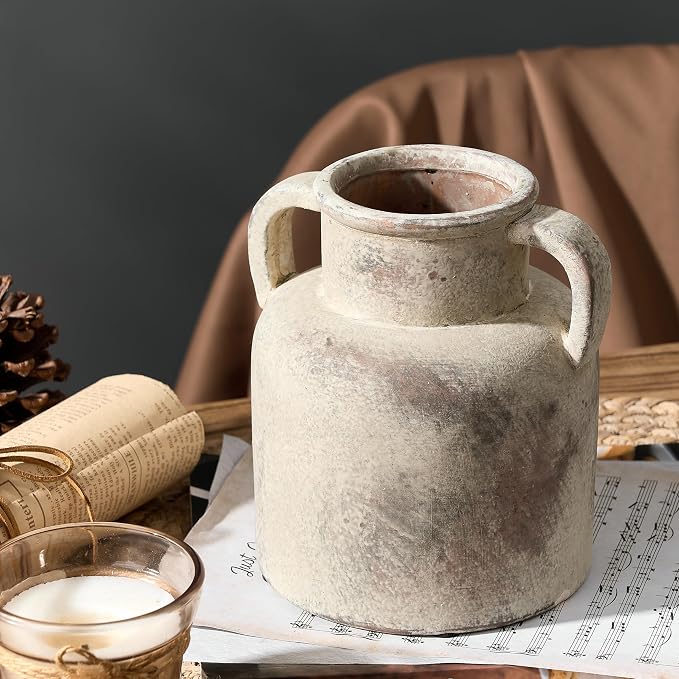 Emotionally Grounded Vase, Vaseking Ceramic Rustic Vase with 2 Handles, 6.1 inch Minimalist Decorative Farmhouse Vases for Home Decor, Living Room, Enterway, Table Decoration, Fired Terra Clay