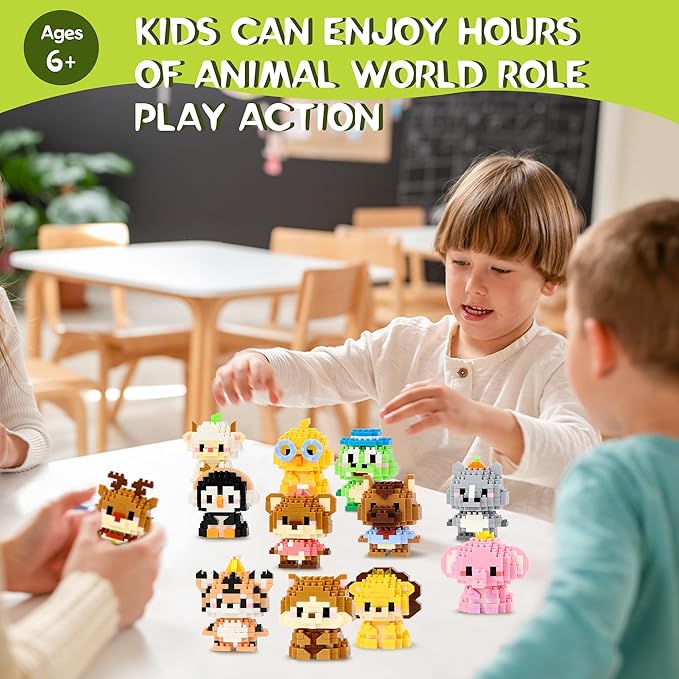 12 Pack Mini Building Blocks, Building Toys Set or Kids, Toy Building Sets, Mini Building Block Sets for Boys or Girls 6+ (Animals)