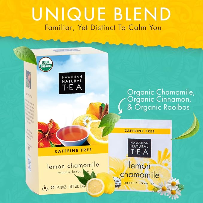 Organic Lemon Chamomile Tea - Caffeine Free Herbal Tea - Supports a Good Night’s Sleep, Calming, Relaxing for Bedtime, 20 Bags