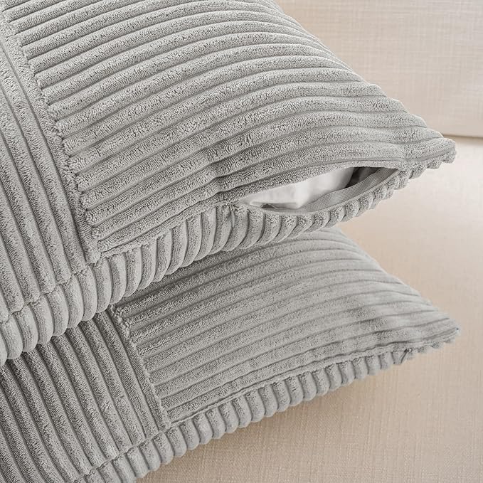 Fancy Homi 2 Packs Grey Decorative Throw Pillow Covers 20x20 Inch for Living Room Couch Bed Sofa, Rustic Farmhouse Boho Home Decor, Soft Corss Corduroy Patchwork Accent Square Cushion Case 50x50 cm
