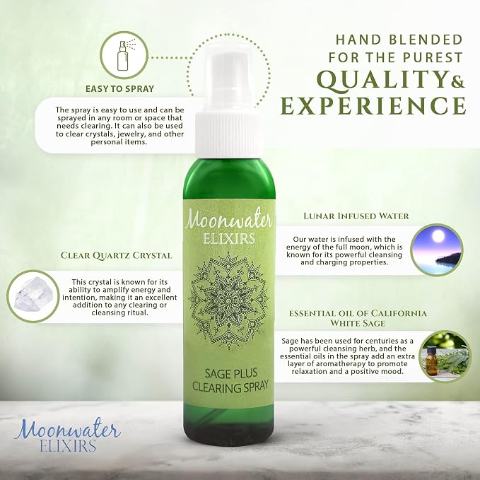 White Sage Smudge Spray for Spiritual Cleansing & Aura Protection, Sage Mist for Cleansing Negative Energy & Protection, Home & Meditation, Clear Quartz Reiki Energized Aromatherapy Room Spray - 4oz