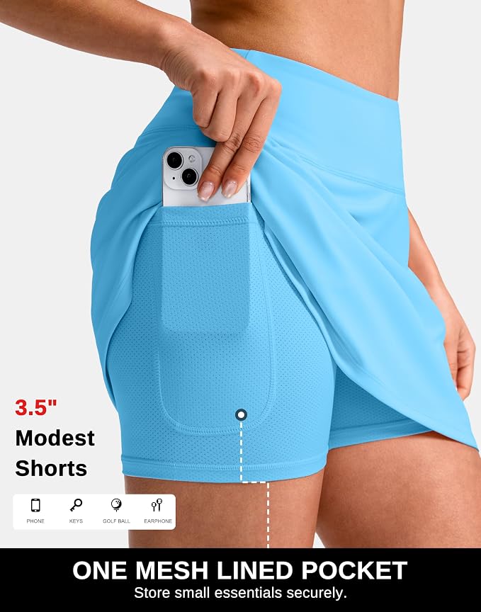 14"/16" Skorts with 3 Pockets | Side Slits, High Waisted, Built-in Shorts, A Line, Casual, Pickleball, Athletic, Golf, Tennis Skirt, for Women