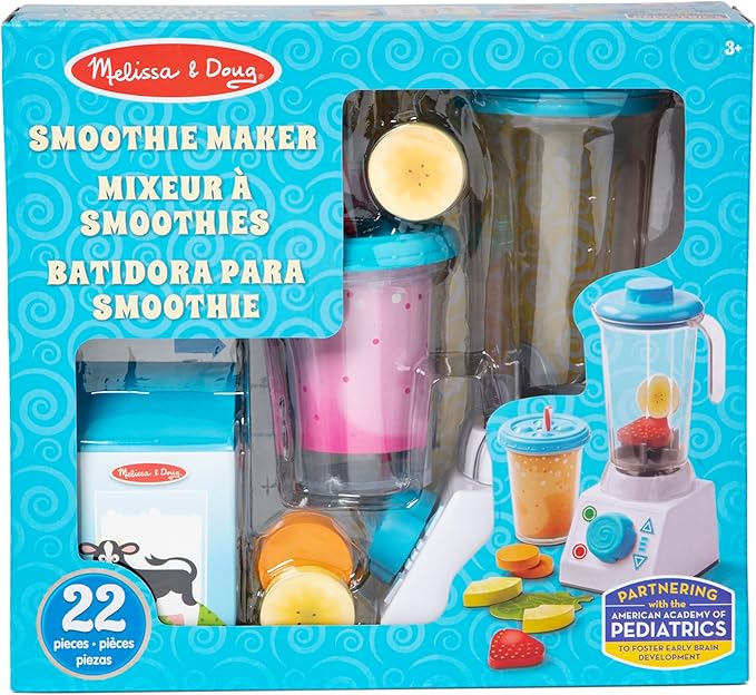 Melissa & Doug Smoothie Maker, Working Pretend Play Blender Set with Toy Food & Play Kitchen Accessories, Preschool Learning Toys for Girls & Boys 3+