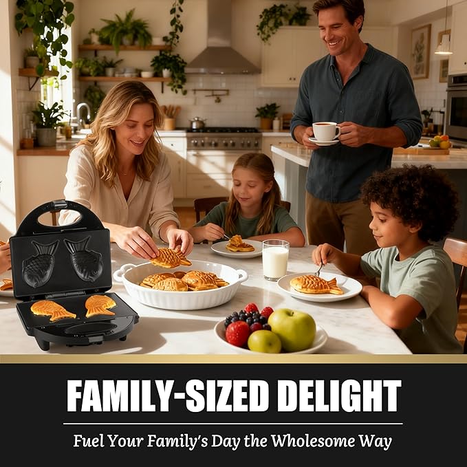 FineMade Taiyaki Fish Waffle Maker Machine with Non Stick Cooking Plate, Electric Japanese Fish Shaped Waffle Iron Pan, Korean Bungeoppang Pan, Recipe Included