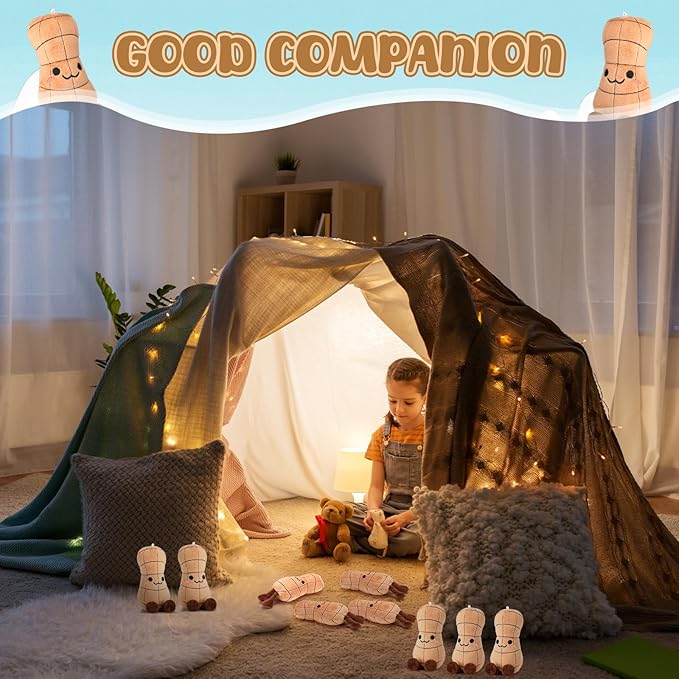12 Pcs Peanut Plush Stuffed Toy 7 inch Soft Stuffed Toy Doll Cute Peanut Plush Smile Face Groundnut Plushes for Kids Gift
