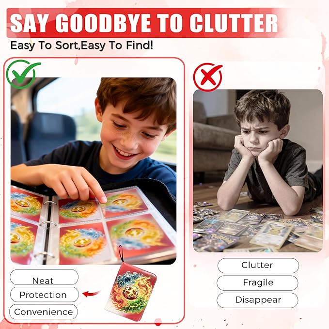 4 Pocket Trading Card Binder with 50 Removable Pages, Holds 400 Standard Cards, Secure Zipper Closure & PU Leather Cover for Collectible Games, Sports,TCG