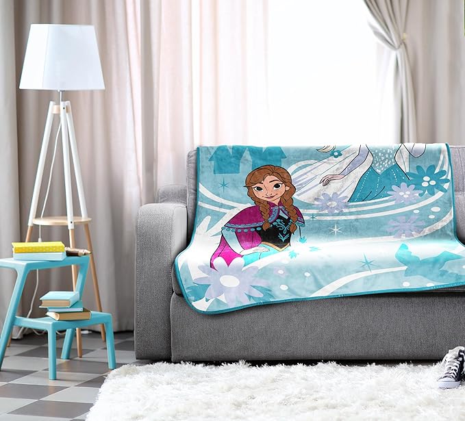 Jay Franco Kids Plush Throw Blanket – Soft & Cozy Fleece Throw for Bedroom & Couch Décor, Official Licensed Product, Blue - Frozen, 46x60 - Throw Blanket
