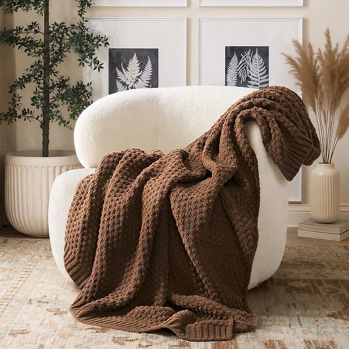 EVERGRACEHOME Chunky Chenille Knit Throw Blanket, 60 x 80, Burnt Orange | Sculpted Moss Stitch, Chic Modern Farmhouse, All-Season Warmth, OEKO-TEX® Certified, Elegant Blanket for Couch, Bed, Sofa