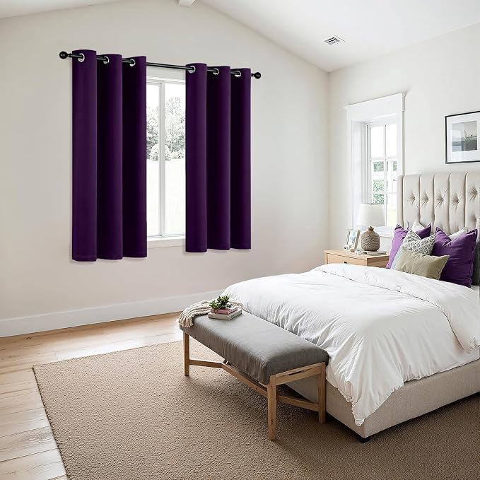 MIULEE Blackout Curtains for Bedroom 2 Panel 40 x 63 Inch Long Royal Purple | Thermal Insulated, Living Room Darkening Grommet Drapes, Noise Reducing, Light Blocking Window Treatments