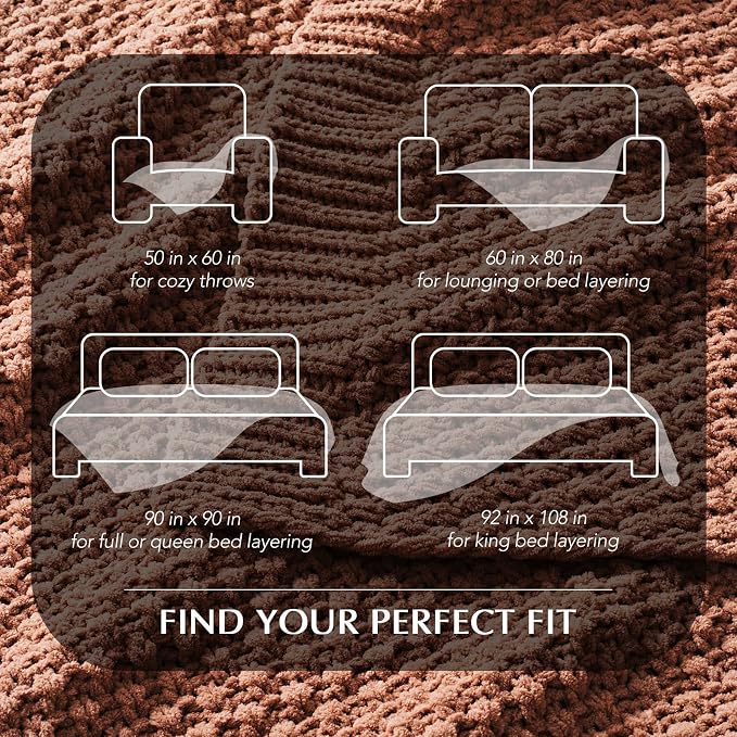 EVERGRACEHOME Chunky Chenille Knit Throw Blanket, 90 x 90, Terracotta Clay | Sculpted Moss Stitch, Chic Modern Farmhouse, All-Season Warmth, OEKO-TEX® Certified, Oversized Queen for Couch, Bed, Sofa