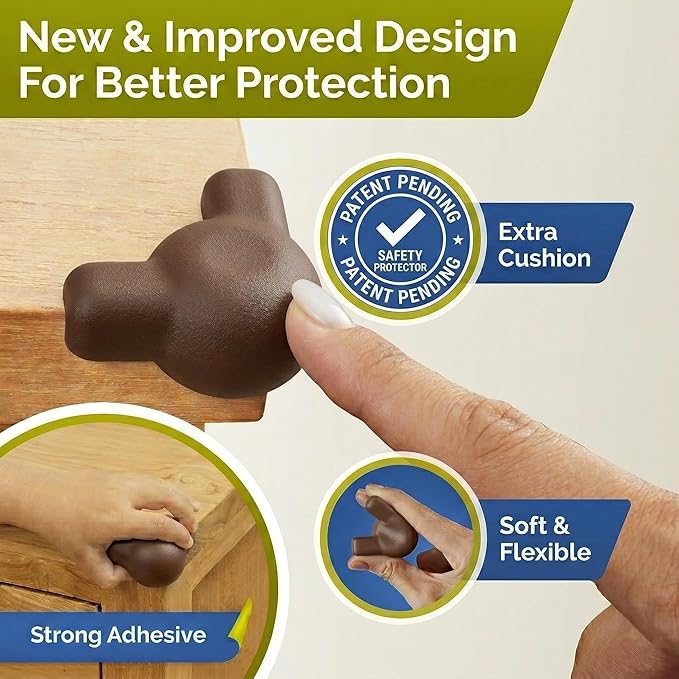 Silicone Corner Protectors for Baby Proofing – Soft Adhesive Corner Guards for Tables & Furniture, Child Safety Edge & Corner Bumpers. Protects Toddlers from Sharp Edges (12 Pack/Brown)