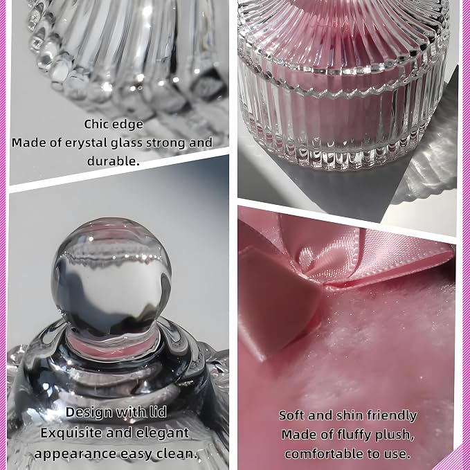 2 Pcs Large Body Powder Puff and Container Powder Container with Puff Powder Puff Crystal Container Soft Washable Reusable Velour Face Body Glitter Powder Puff Wet Dry Makeup (Pink)