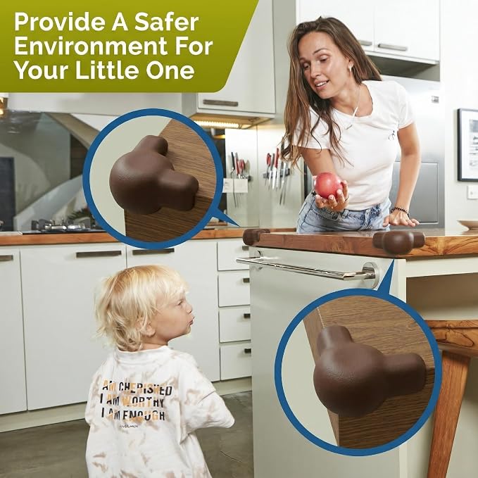 Silicone Corner Protectors for Baby Proofing – Soft Adhesive Corner Guards for Tables & Furniture, Child Safety Edge & Corner Bumpers. Protects Toddlers from Sharp Edges (12 Pack/Brown)