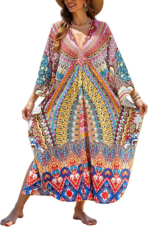 Mumu Dresses for Women Plus Size, Bohemian Kaftan Beach Cover Up Long Maxi Nightgown Soft Loungewear