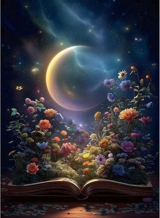 Puzzles for Adults 500 Pieces, Flowers Jigsaw Puzzles - Starry Night Flower Book, Impossible Book Puzzle for Seniors Families, 20.47x14.96 Inches, 1:1 Poster, Letter On The Back
