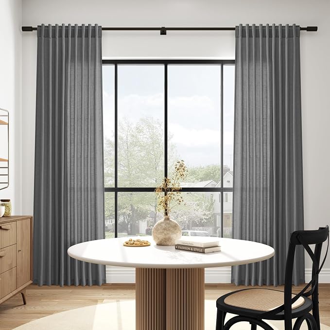 Blazer Grey Linen Curtains 72 Inch Long for Living Room Bedroom Lightweight Door Drapes 2 Panels Set, Semi Sheer Light Filtering Back Tab or Rod Pocket Curtain,52x72