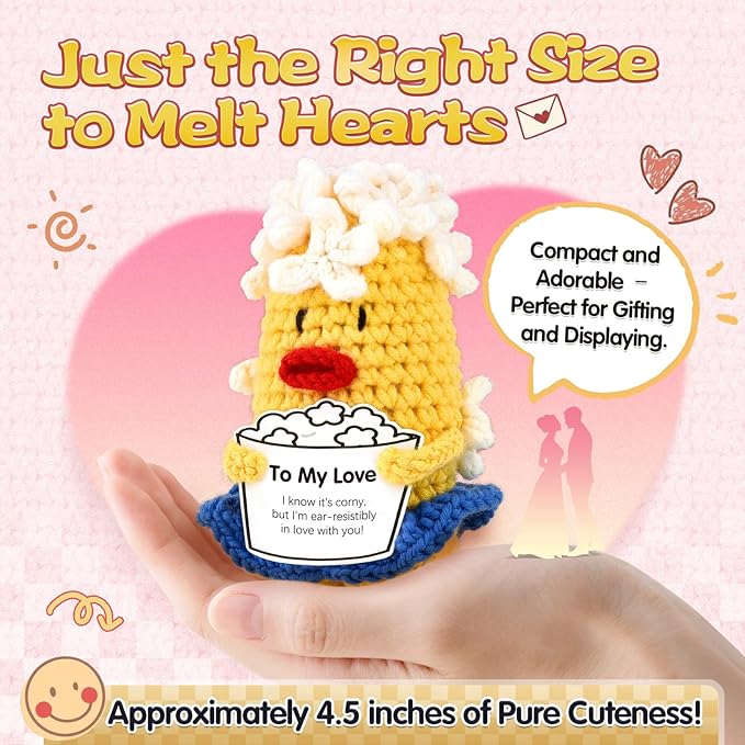 to My Love Handmade Crochet Corn Plushie Gift - Unique Soft Stuffed Toy for Him Her, Couples Anniversary Birthday Valentine's Day Present, Cute Desk Decor Keepsake