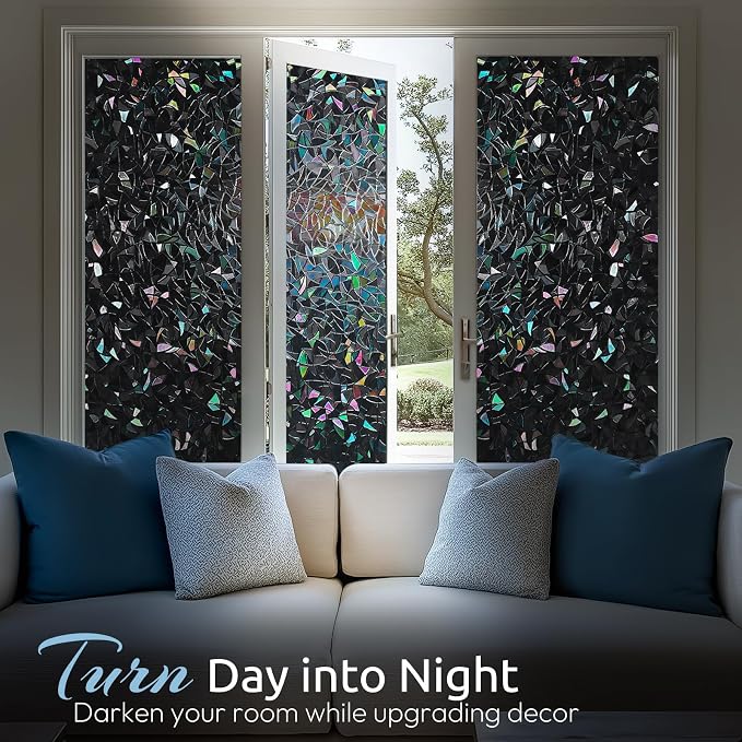 rabbitgoo Rainbow Window Privacy Film, Stained Cling, Black, 23.6" x 78.5" | Decorative Static Sticker, Non-Adhesive Reusable Window Tint, Heat Control UV Blocking Coverings for Home Doors, Living Room