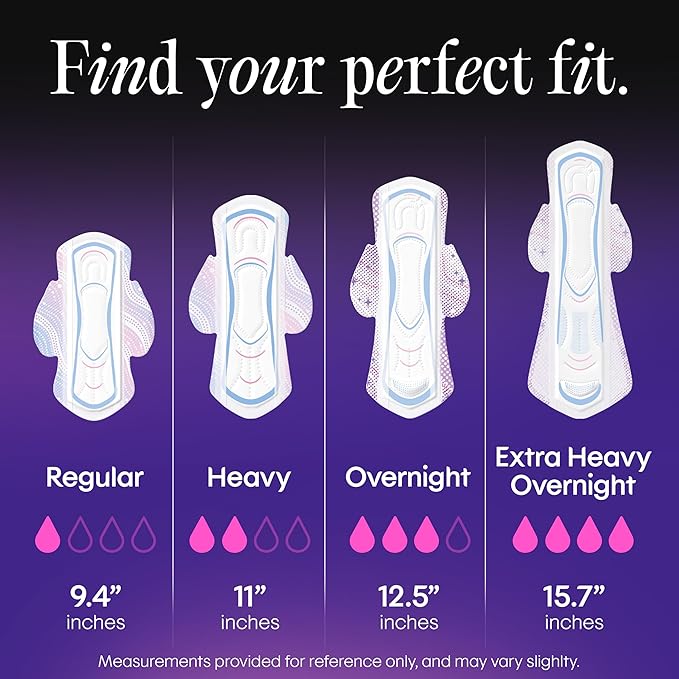 Kotex Ultra Thin Overnight Pads with Wings, Extra Heavy Absorbency, 102 Count (3 Packs of 34) (Packaging May Vary)