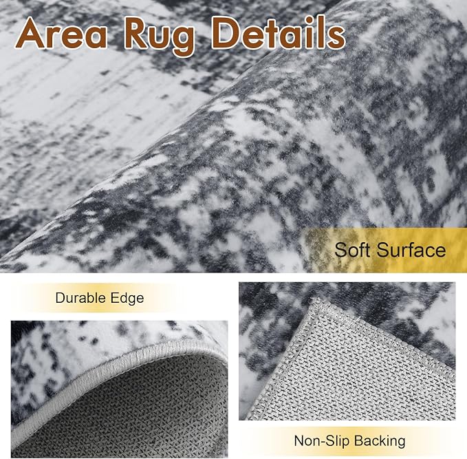 8x10 Ft Large Area Rugs for Living Room, Soft Non-Slip Washable Rugs Modern Abstract Pattern Carpet for Bedroom Indoor Floor Nursery Home Decor (Grey)