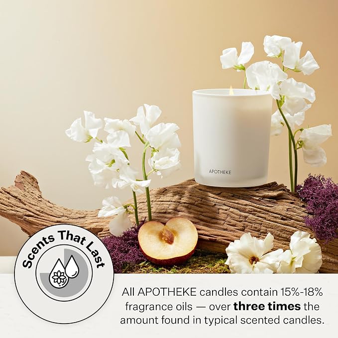 Apotheke 3-Wick Scented Candles for Home, Canvas - 26 oz Soy Wax Jar Candle Gift for Women - Long-Lasting Fragrance with Perfume-Grade Essential Oils - White Musk, Dew Drops & Lily of the Valley