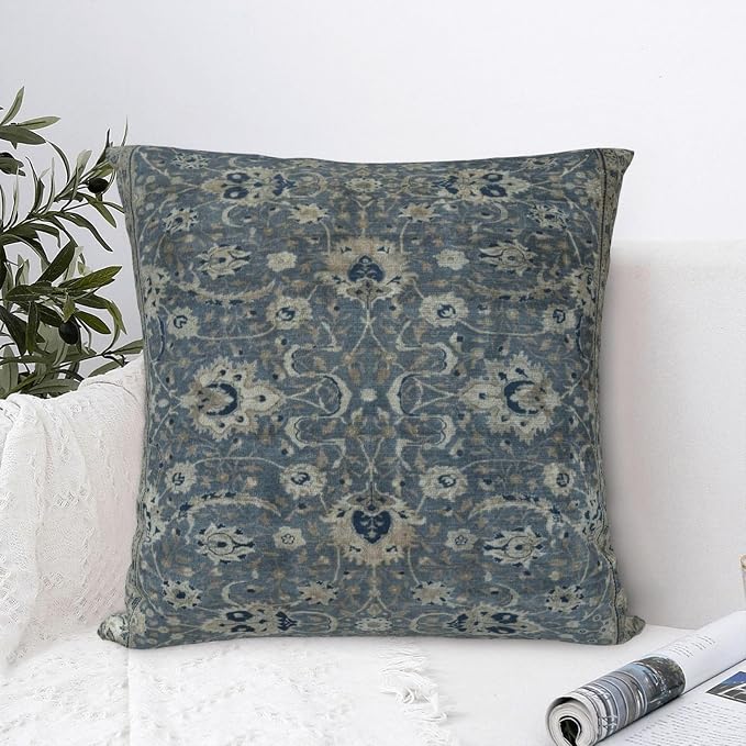 Antique Turkish Hereke Rug Print Pillow Covers Decorative Square Throw Pillowcase 18x18 Inch Couch Cushion Cover for Home Decor Living Room Bedroom College Dorm Bed Car Sofa