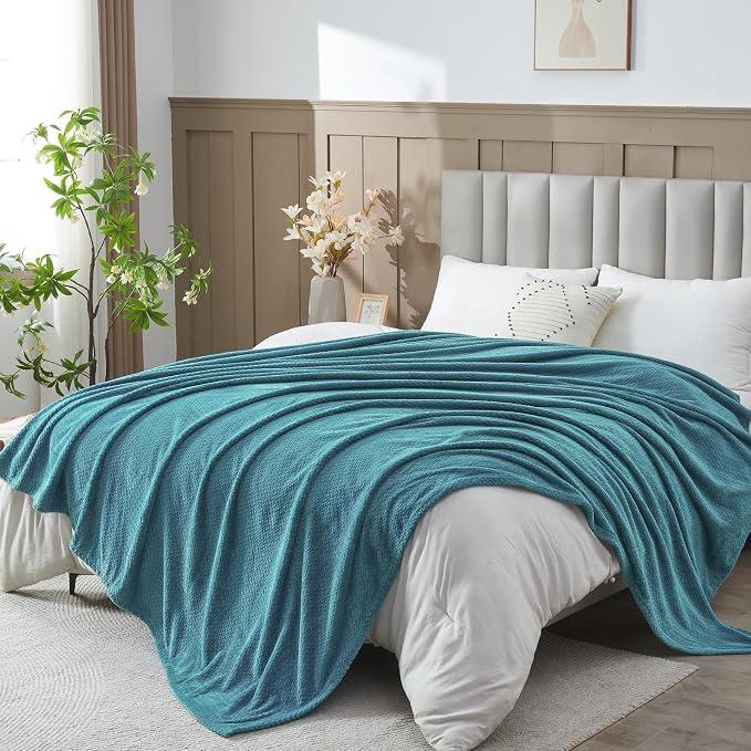 NEWCOSPLAY Fleece Leaves Pattern Queen Blanket, Dark Blue, 90"x90" | Super Soft Throw Blanket, Lightweight Cozy Bed Sofa Blanket, Premium Silky Flannel Fleece, Travel Blanket for All Season Use