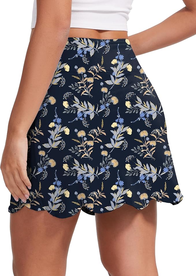 Skorts for Woman with Pockets 16" Golf Athletic Skirts Scalloped Hem Tennis Skirt Dressy Casual
