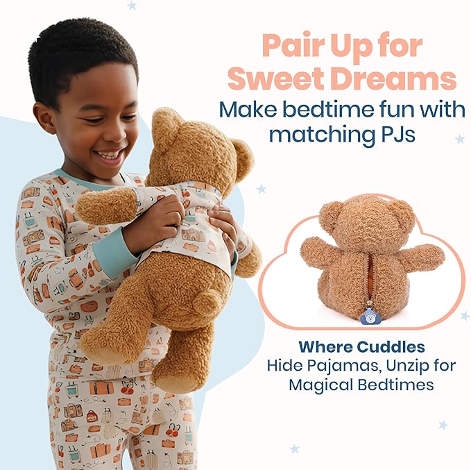 Zip N' Bear Soft Plush Teddy Bear Stuffed Animal with Carry On Cubs Pajamas - Zippy The Bear Cute Cuddly Plush Toy, Perfect Sensory Teddy for Kids, Toddlers - Adorable Gift & Bedtime Companion