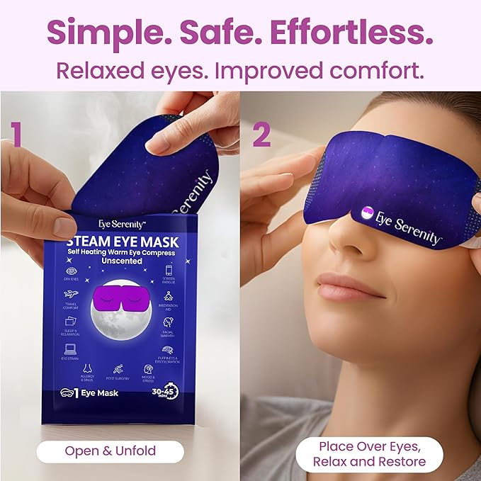 Eye Serenity Steam Eye Mask, Heated Eye Mask, Self Heating Warm Compress for Dry Eyes, Fast Relief for Stye, Puffy Sensitive Eyes, Moist Heat, Mothers Day Gifts for Women and Men - Variety
