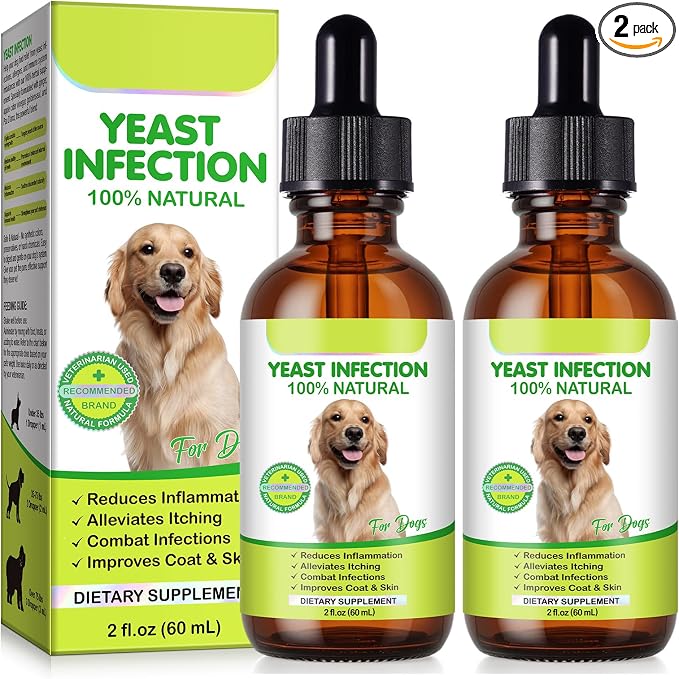 Natural Yeast Treatment for Dogs (2 Pack), Yeast Infection Treatment for Dogs, Supports Healthy Itch Relief, Dog Allergy Relief, Alleviates Itching, Improves Coat & Skin, Dog Herbal Supplement