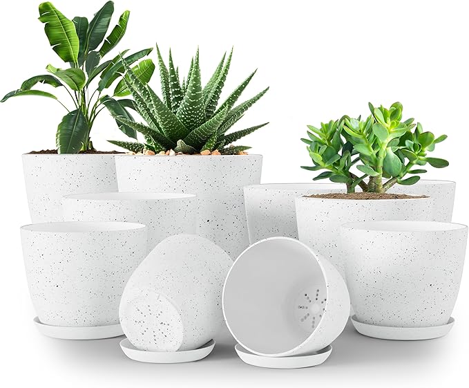 Plant Pots Indoor with Drainage 10 Pack Multi-Size Planters Set Spotty Grey | Drainage holes included Multiple sizes 7/6.6/6/5.3/4.8 In Indoor plants and flowers Durable plastic construction