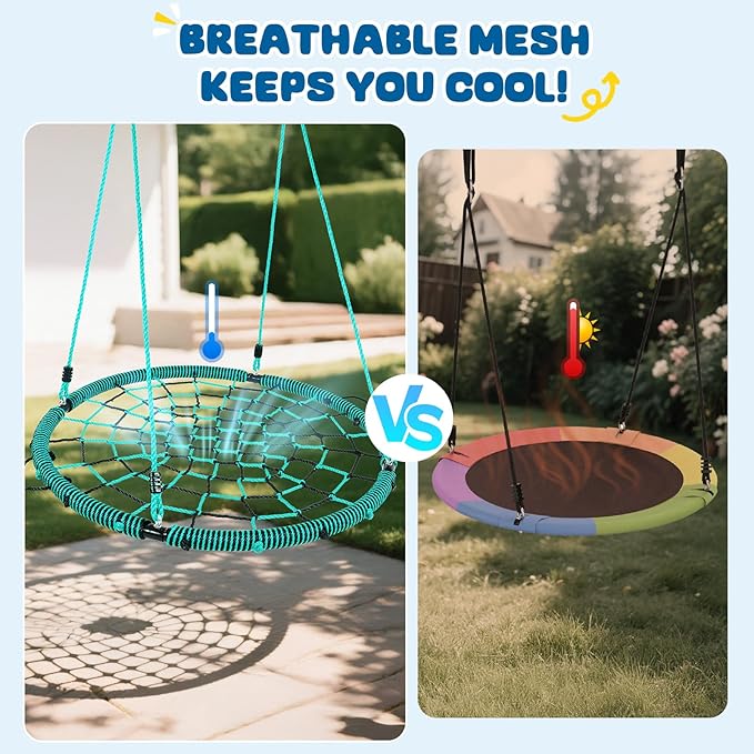 Trekassy 750lbs 40“ Spider Web Saucer Tree Swing for Kids Adults, Outdoor Net Swing with Steel Frame and 2 Hanging Straps-Green+Black (Patented)
