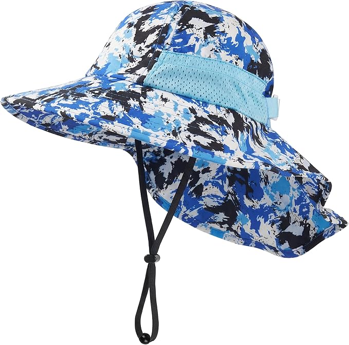 Toddler Baby Sun Hat Kids Summer Beach Essentials Adjustable Beach Hats with Bucket Wide Brim for Boys Girls Age 0-14 Years