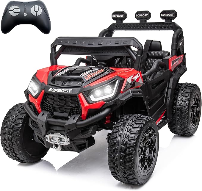 sopbost 24V Kids Ride On Car with Remote Control Battery Powered 4 Wheeler 2x2/4x4 Motorized Ride On UTV Ride On Toys for Boys Girls, EVA Tires Wheels, Red
