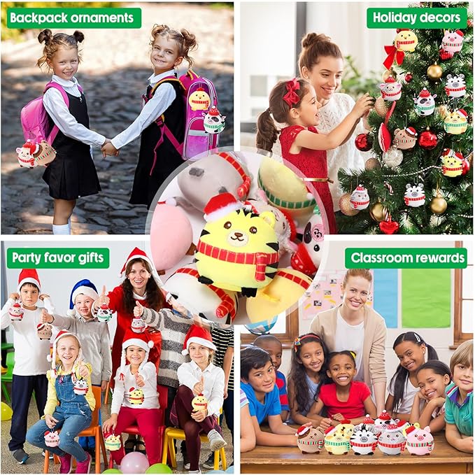 Skylety 9 Pcs Mini Plush Animals Toys Bulk 3.15 Inch Cute Soft Small Stuffed Animal Plush Keychain for Kids Goodie Bag Fillers Birthday Classroom School Prizes Festival Party Favors(Festive Style)