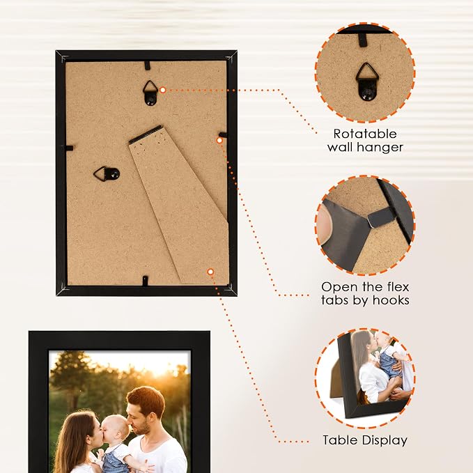 FIXSMITH 4x6 Picture Frame Set of 6, 4x6 Photo Frames with HD Plexiglass for Wall Hanging or Tabletop Display, Black