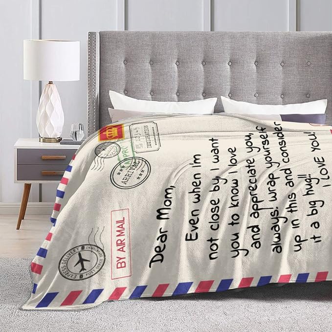 Throw Blankets Anniversary Birthday Gift for Mom from Daughter Son, Dear Mom Blanket for Mother's Day, Super Soft Flannel Throw Blankets for Christmas Valentines Day for Bed Couch(50x60)