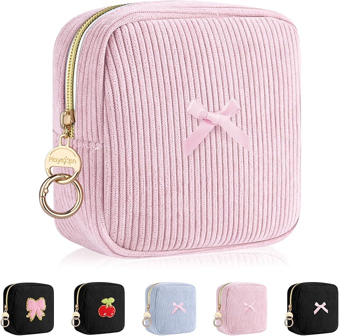 Period Bag for Teen Girls, Corduroy Sanitary Napkin Storage Bag, Menstrual Pad Pouches Tampon Holder for Purse