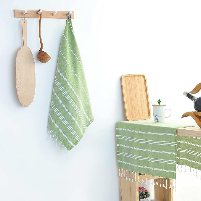 Cacala 100% Turkish Cotton Kitchen Tea Towels, Highly Absorbent Luxury Soft Quick Drying Dish Towel with Hanging Loop for Gym, Yoga, Bath, Sports, Cleaning and Kitchen (23 x 36), Olive