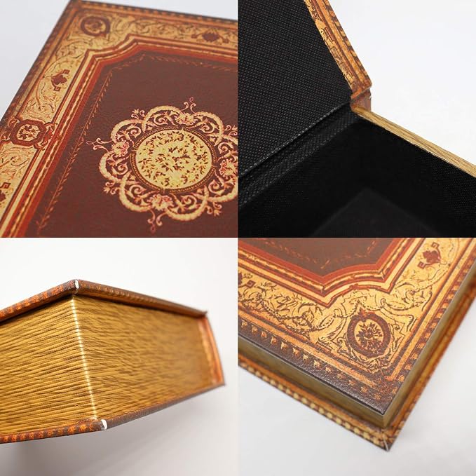 Jolitac Decorative Book Boxes World Map Pattern Antique Book Invisible box with Magnetic cover, Faux Wood Set of 3 Storage Set (Classic)