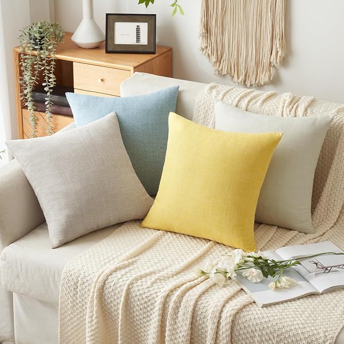 MIULEE Pack of 2 Decorative Linen Burlap Pillow Covers Farmhouse Boho Accent Pillowcases for Sofa Car Couch Bedroom Living Room Decor 18x18 Inch Greyish White