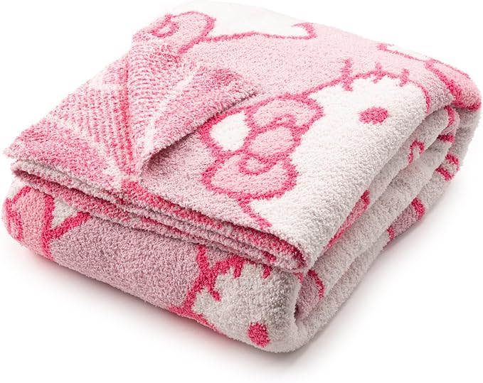 Jay Franco Hello Kitty Feather Knit Fluffy Throw Blanket - Pink Fuzzy Blanket Measures 50 x 60 Inch - Super Soft Lightweight Bedding