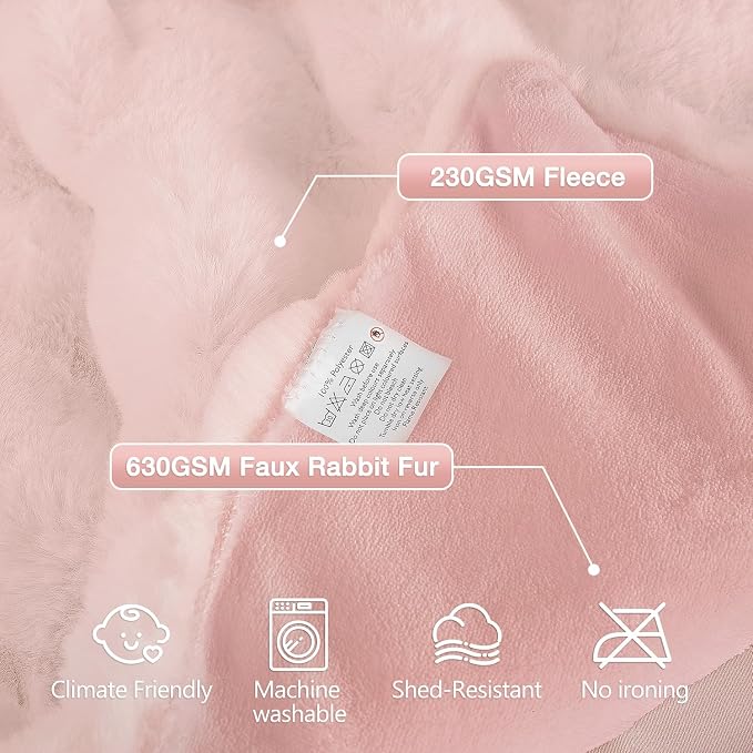 ORINOVA Pink Cozy Faux Fur Twin Blanket for Living Room Bedroom 60x80 Thick Ultra Soft Fuzzy Throw Blanket Fluffy Furry Bed Comforter Home Gifts 860 GSM