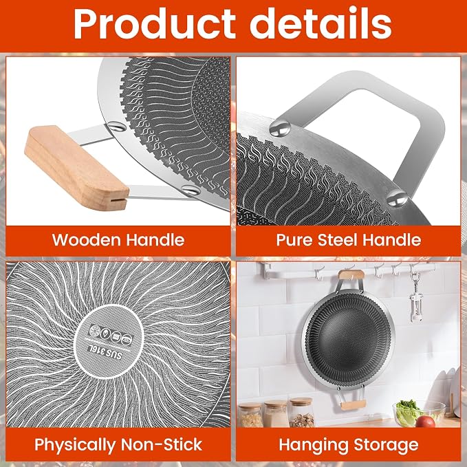 Korean Style BBQ Grill Pan, Portable Non Stick Stainless Steel BBQ Griddle Pan with Handle, Honeycomb Round Stovetop Grill for Outdoor Camping Gathering