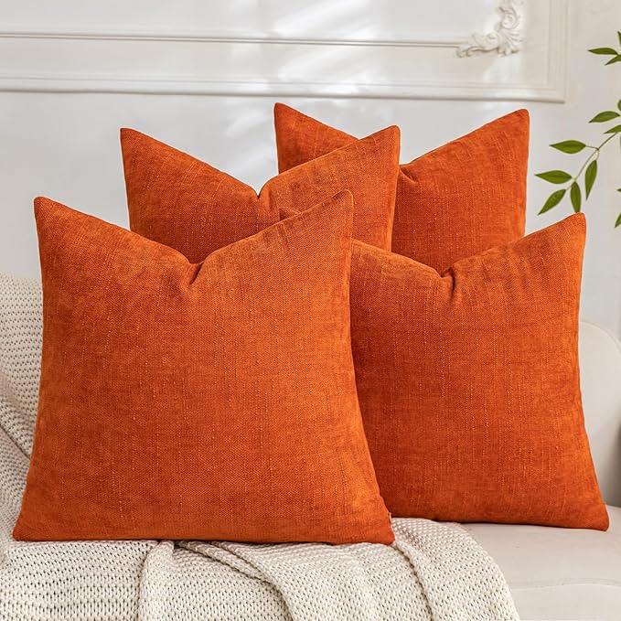 Set of 4 Soft Textured Decorative Throw Pillow Covers 16x16 Inch Cozy Farmhouse Cushion Cover Square Accent Pillow Cases for Bed Couch Sofa Living Room, Burnt Orange