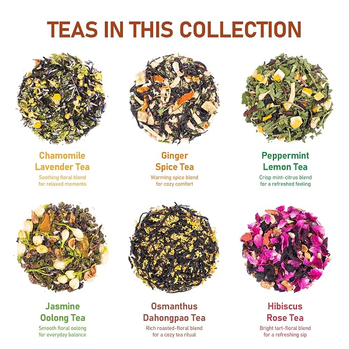 RHYSRIEY Herbal Tea Variety Pack, 60 Tea Bags, 6 Flavor Gift Set | Real tea leaves, flowers, fruits and botanicals with no artificial flavors, colors or preservatives