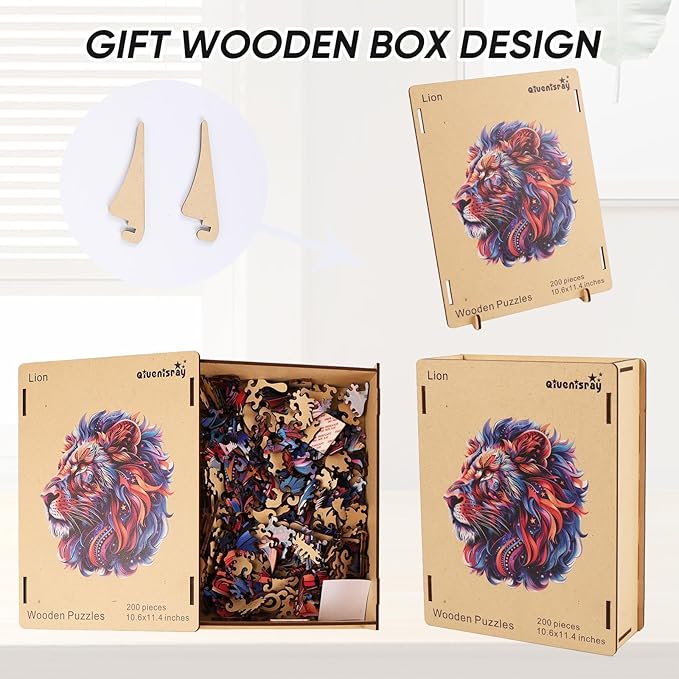 Qiuenisray 500 Pieces Wooden Puzzles for Adults, Lion Jigsaw Puzzles, Wood Challenging Puzzle, FSC Certified Wall Decor, Royal Unique Shape Animal Adult Puzzle Piece, Gift for Family Game 15.5x16.7 in