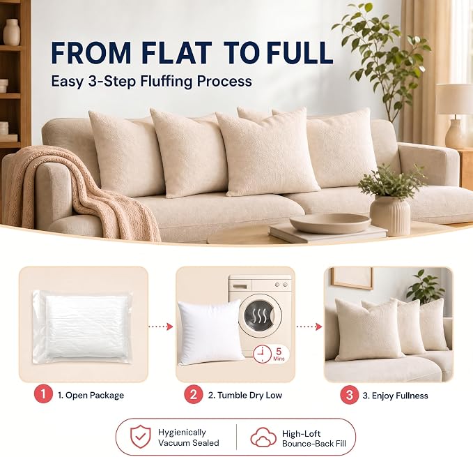 Foamily 24x24 Throw Pillow Insert, White Pillows for Couch, Sofa & Bed | Soft down-alternative fill, hypoallergenic, holds its shape. Fits 24x24 covers. Couch, sofa, bed, nursery decor.